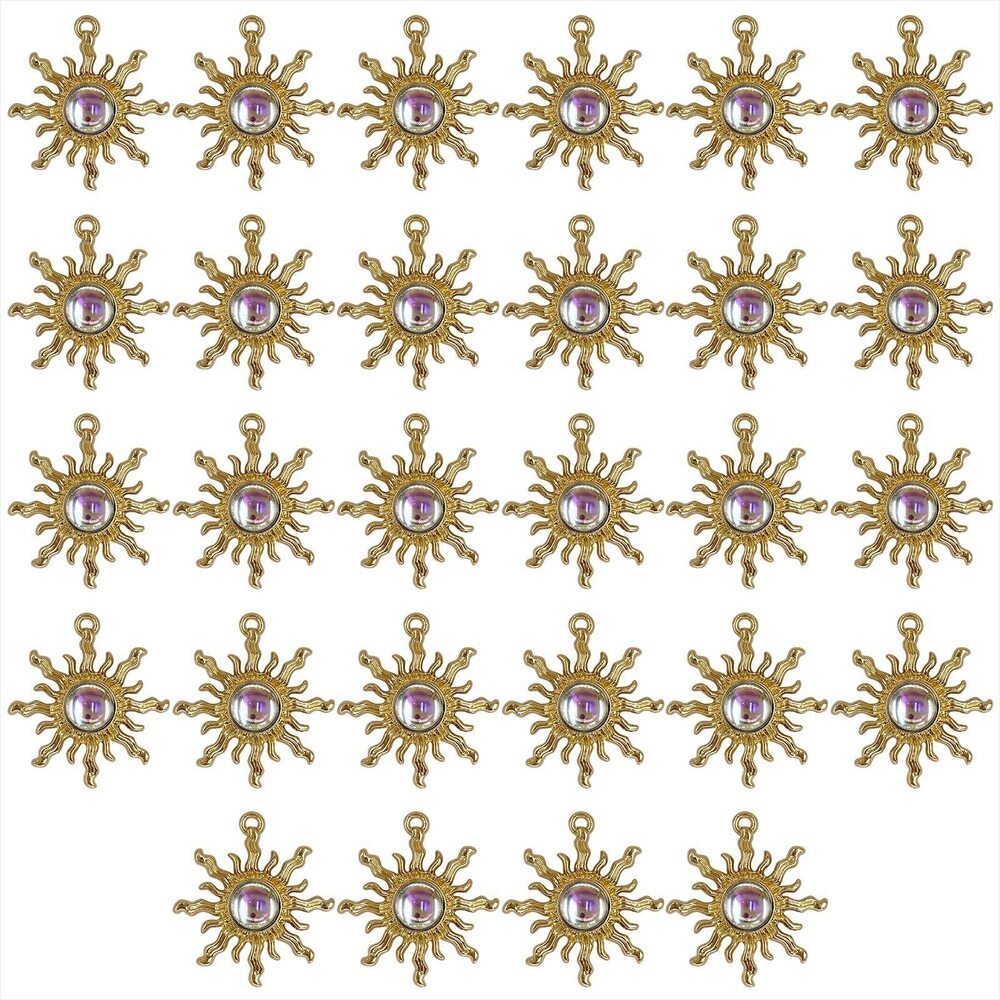 1794 28Pcs Sun Charms Baroque Gothic White Crystal Gold Plated Resin